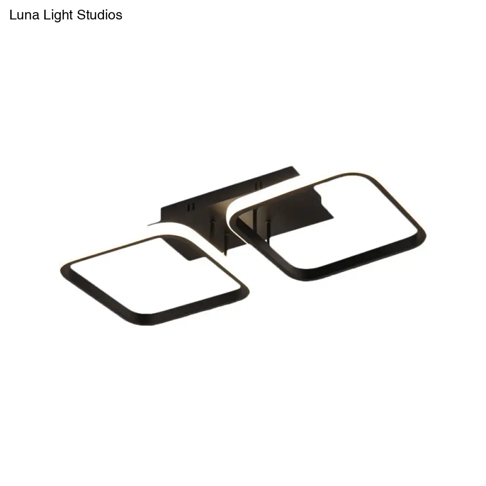 21.5/31/41 L Square Semi Flush Acrylic Lamp Black/Gold Led Ceiling Mount Warm/White Light