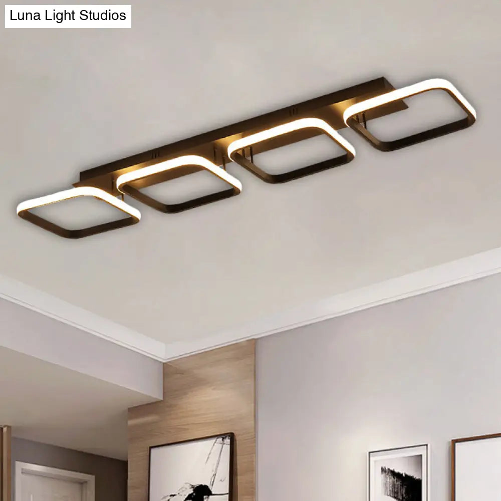 21.5/31/41 L Square Semi Flush Acrylic Lamp Black/Gold Led Ceiling Mount Warm/White Light