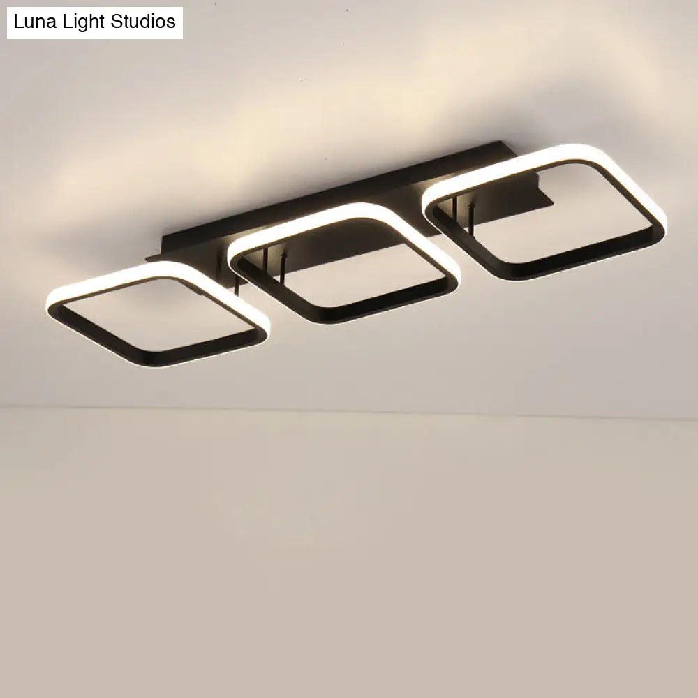 21.5’/31’/41’ L Square Semi Flush Acrylic Lamp Black/Gold Led Ceiling Mount Warm/White Light