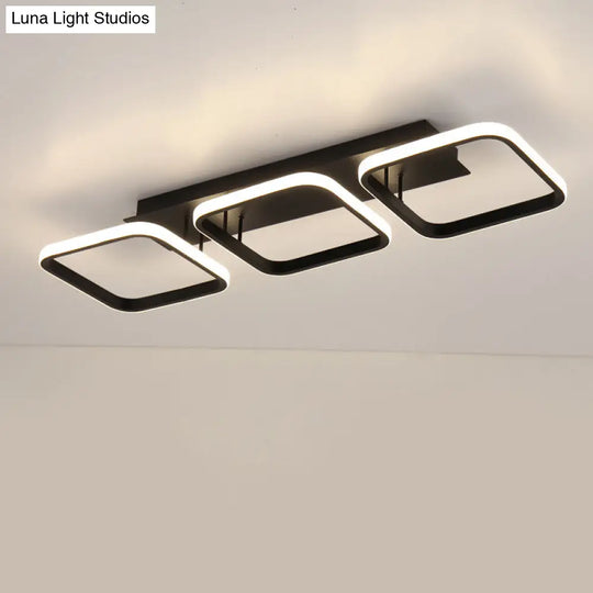 21.5’/31’/41’ L Square Semi Flush Acrylic Lamp Black/Gold Led Ceiling Mount Warm/White Light