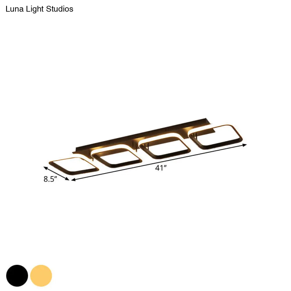 21.5/31/41 L Square Semi Flush Acrylic Lamp Black/Gold Led Ceiling Mount Warm/White Light