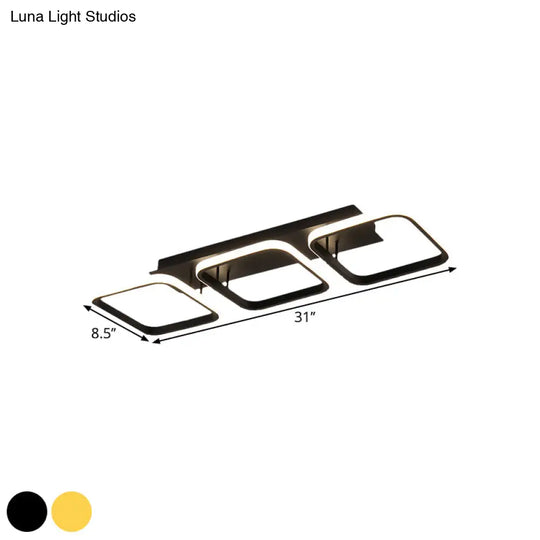 21.5’/31’/41’ L Square Semi Flush Acrylic Lamp Black/Gold Led Ceiling Mount Warm/White Light