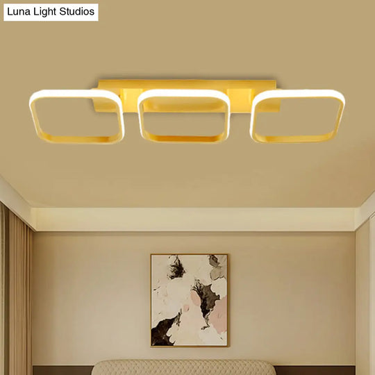 21.5/31/41 L Square Semi Flush Acrylic Lamp Black/Gold Led Ceiling Mount Warm/White Light