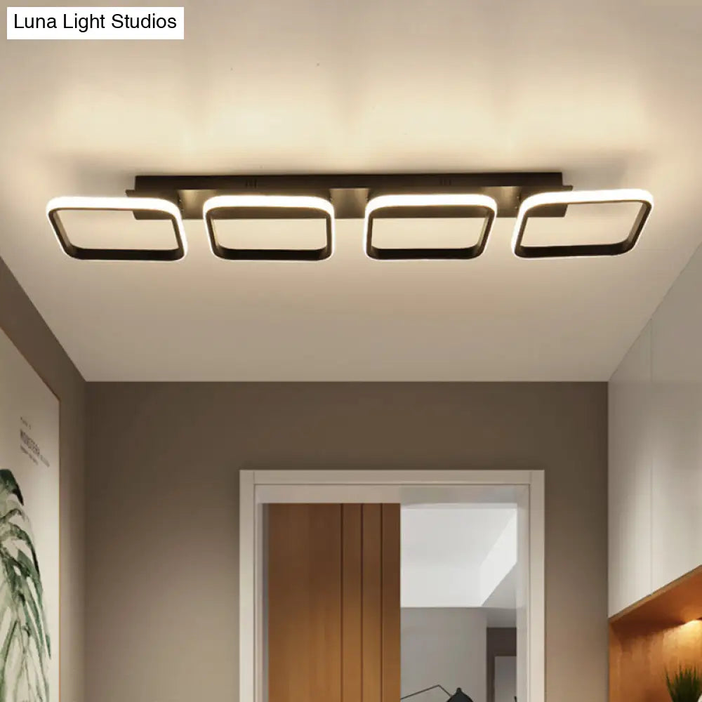 21.5/31/41 L Square Semi Flush Acrylic Lamp Black/Gold Led Ceiling Mount Warm/White Light Black / 41