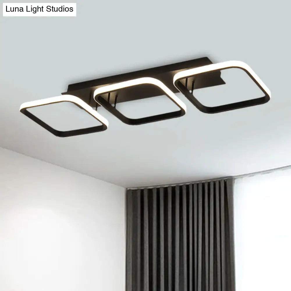 21.5’/31’/41’ L Square Semi Flush Acrylic Lamp Black/Gold Led Ceiling Mount Warm/White Light