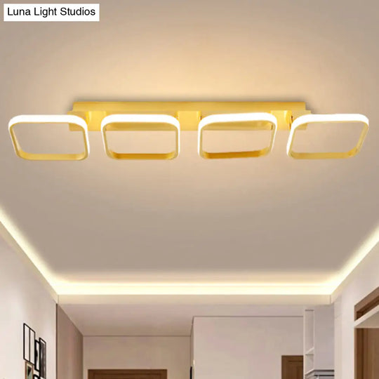 21.5’/31’/41’ L Square Semi Flush Acrylic Lamp Black/Gold Led Ceiling Mount Warm/White Light