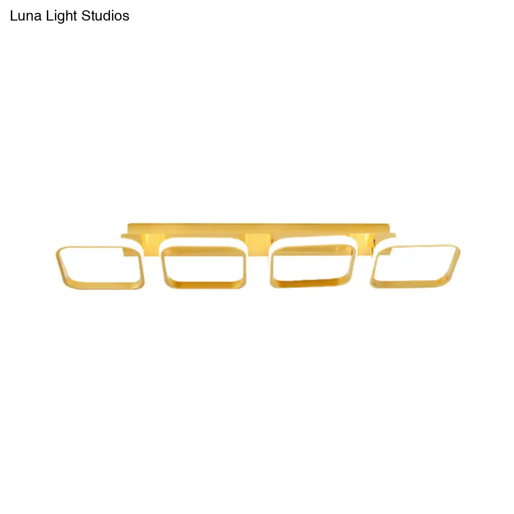 21.5’/31’/41’ L Square Semi Flush Acrylic Lamp Black/Gold Led Ceiling Mount Warm/White Light