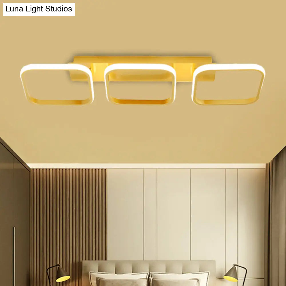 21.5/31/41 L Square Semi Flush Acrylic Lamp Black/Gold Led Ceiling Mount Warm/White Light