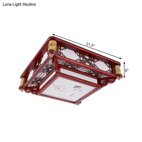 21.5’/39’ Led Rectangle Flush Mount Traditional Dark Red Wood Light Fixture For Living Room