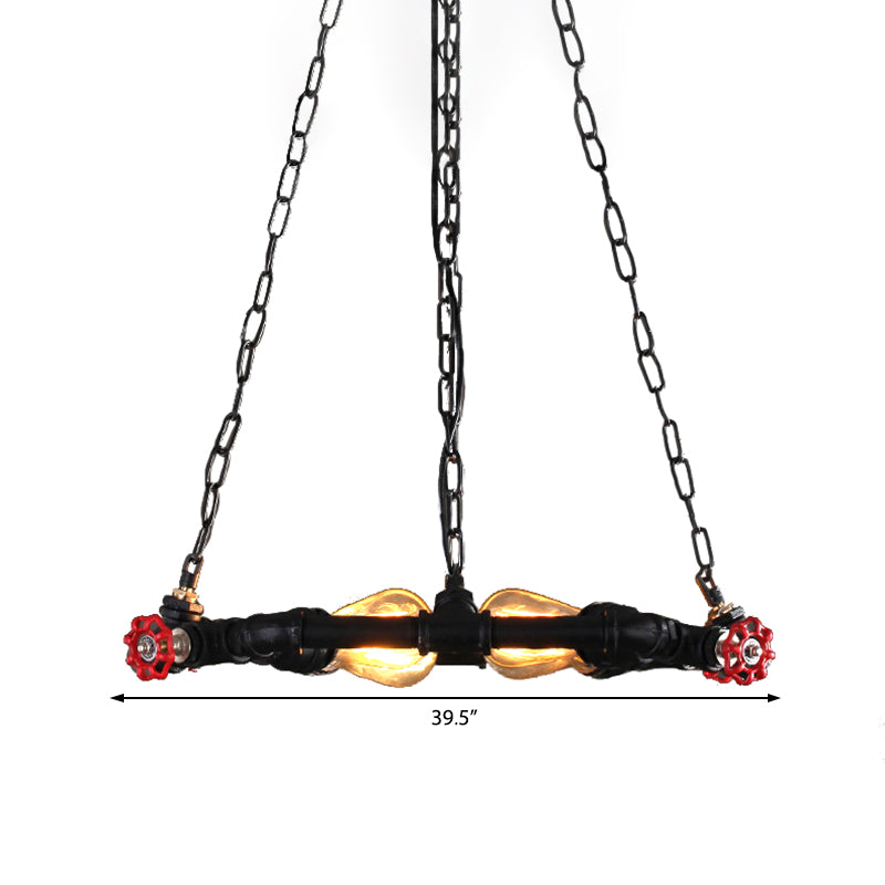 Industrial Black Metal Ceiling Chandelier With Clear Glass And Valve – 4-Light Hanging Fixture