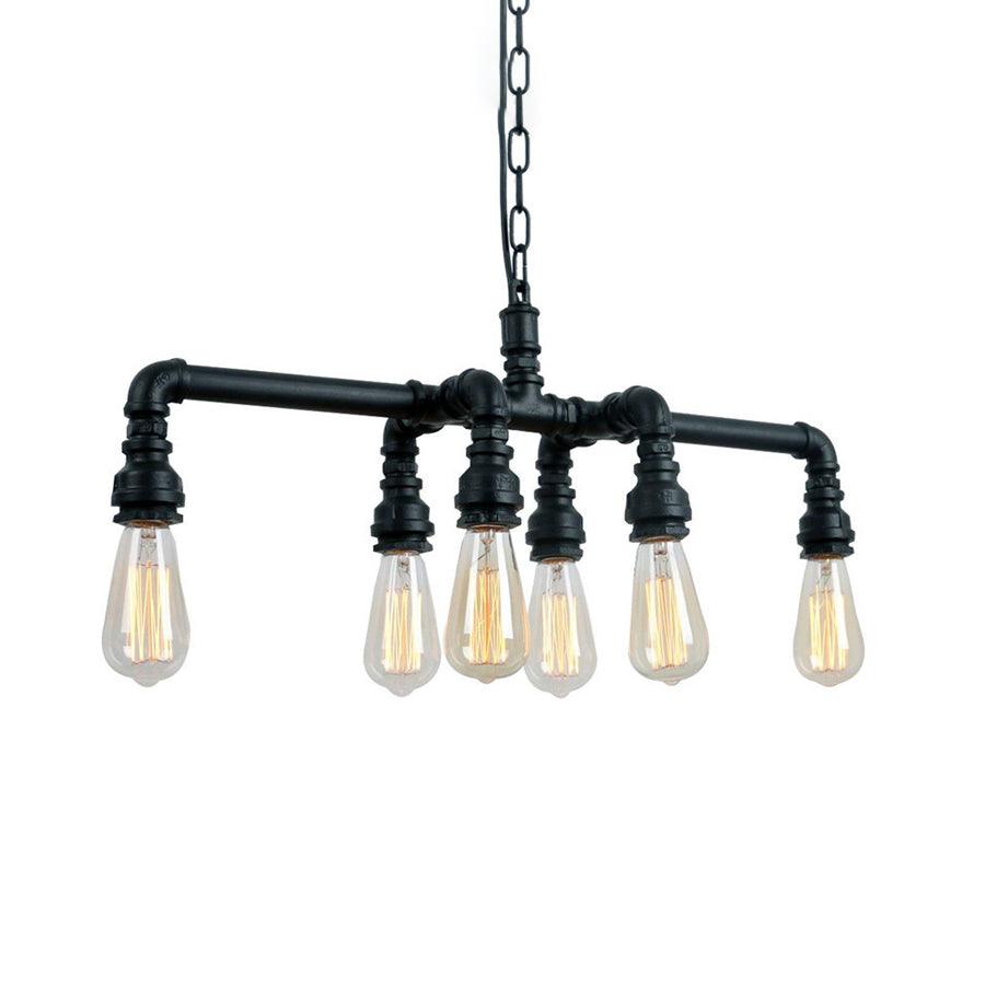 Industrial Armed Pendant Lighting In Black/Bronze Finish - 6 Lights Metal Chandelier With Chain &
