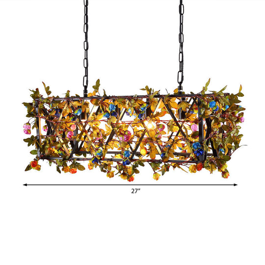 Industrial Metal Chandelier: 4-Light Black Dining Room Pendant With Flower Detail