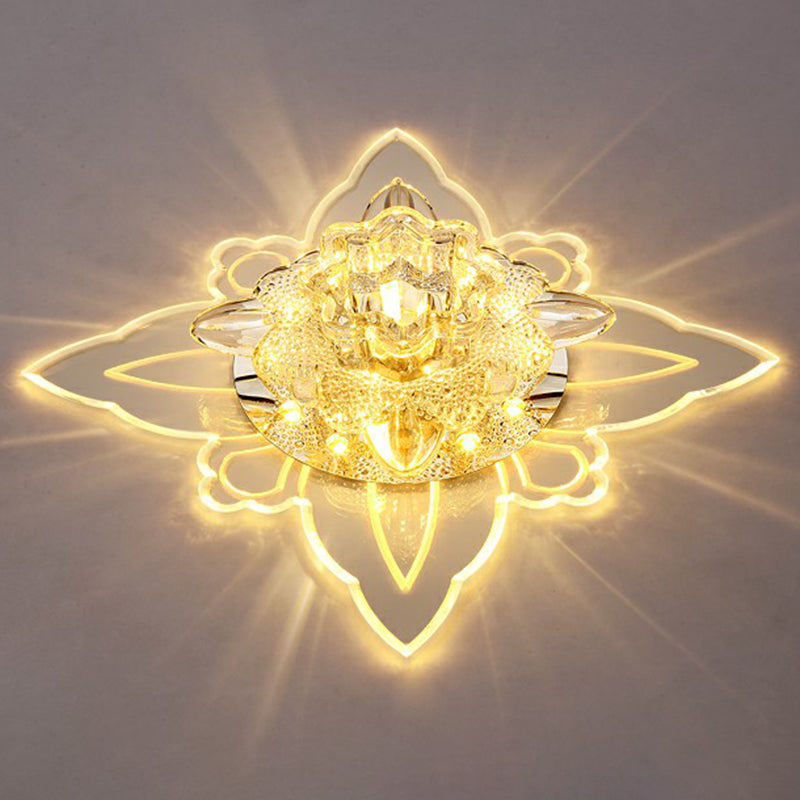 Clear Crystal Led Flushmount Ceiling Light - Floral Shaped Modern Hallway Flush Mount