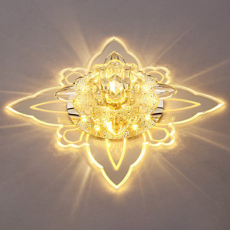 Clear Crystal Led Flushmount Ceiling Light - Floral Shaped Modern Hallway Flush Mount