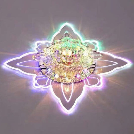 Clear Crystal Led Flushmount Ceiling Light - Floral Shaped Modern Hallway Flush Mount