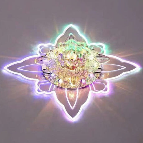 Clear Crystal Led Flushmount Ceiling Light - Floral Shaped Modern Hallway Flush Mount