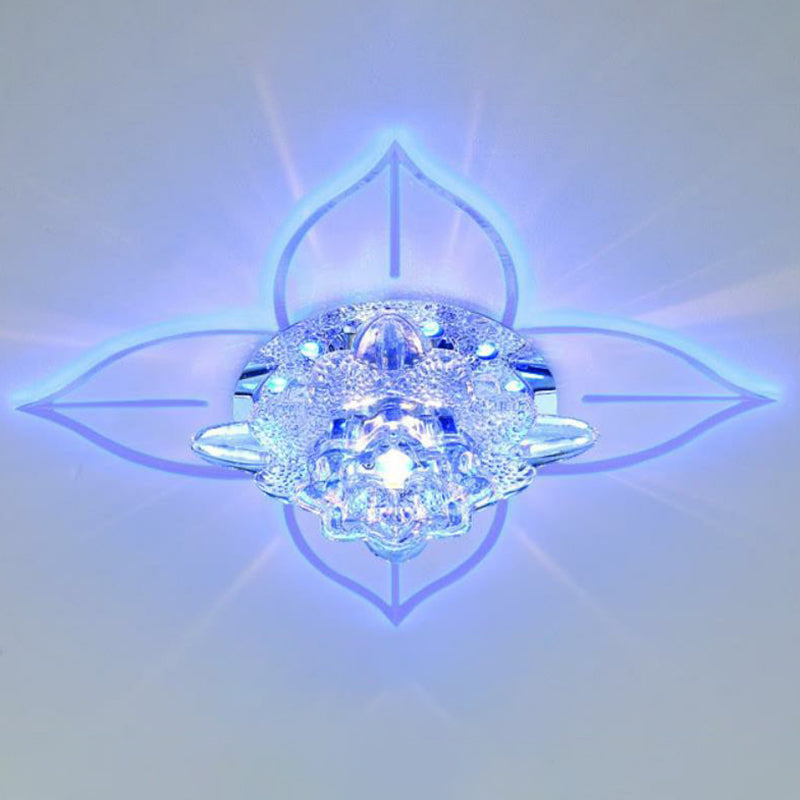 Modern Floral Crystal Led Flush Mount Ceiling Light For Corridors - Clear Finish / 9W Blue