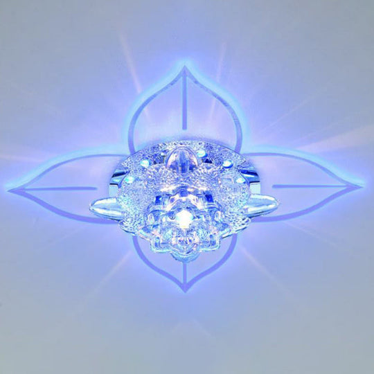Modern Floral Crystal Led Flush Mount Ceiling Light For Corridors - Clear Finish / 9W Blue