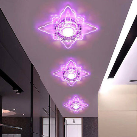 Clear Crystal Led Flush Mount Ceiling Light - Simplicity And Elegance / 3W Purple
