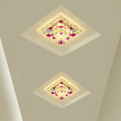 Modern Clear Led Flush Light Fixture For Corridor - Crystal Square Design / 3W Warm