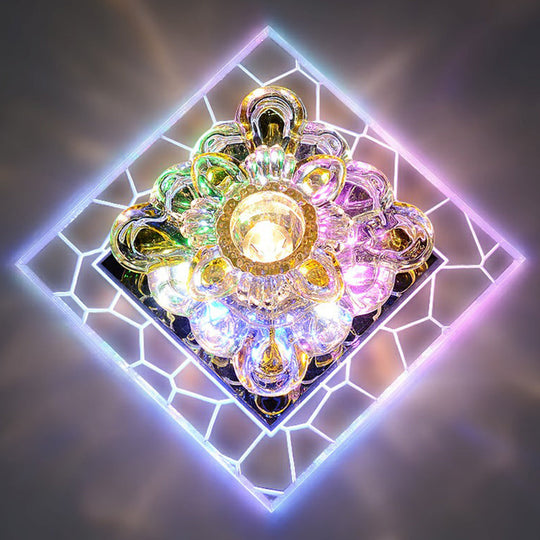 Modern Crystal Led Flush Mount Lighting For Hallway - Minimalist Clear Fixture