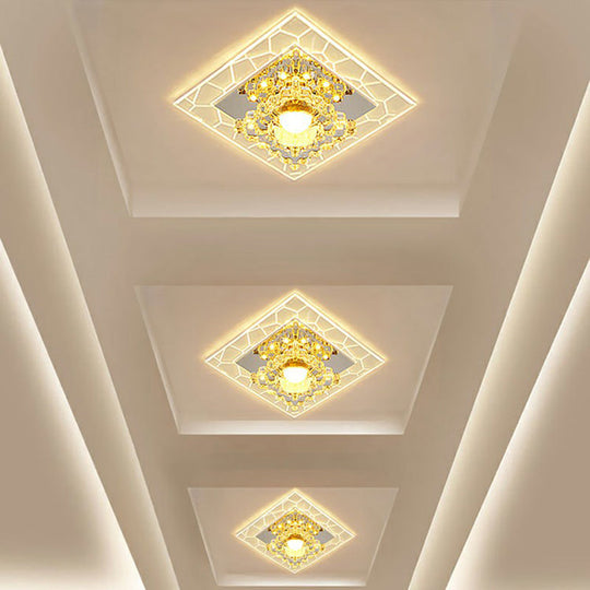 Sleek Square Led Flush Mount Crystal Ceiling Light – Clear Corridor Fixture / 3W Warm