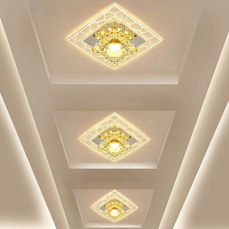 Sleek Square Led Flush Mount Crystal Ceiling Light Clear Corridor Fixture / 3W Warm