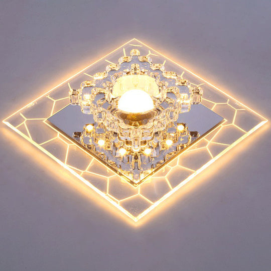 Sleek Square Led Flush Mount Crystal Ceiling Light – Clear Corridor Fixture