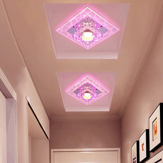 Sleek Square Led Flush Mount Crystal Ceiling Light – Clear Corridor Fixture / 3W Purple
