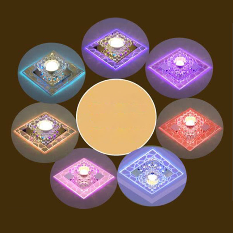 Sleek Square Led Flush Mount Crystal Ceiling Light – Clear Corridor Fixture / 5W 7 Color