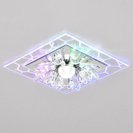 Modern Square Flush Led Ceiling Light Fixture With Clear Crystal - Ideal For Hallways