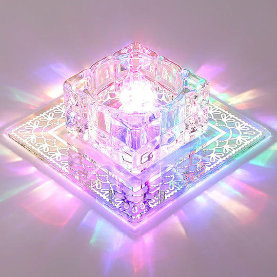 Crystal Led Hallway Flush Mount Light - Minimalist Square Design In Clear