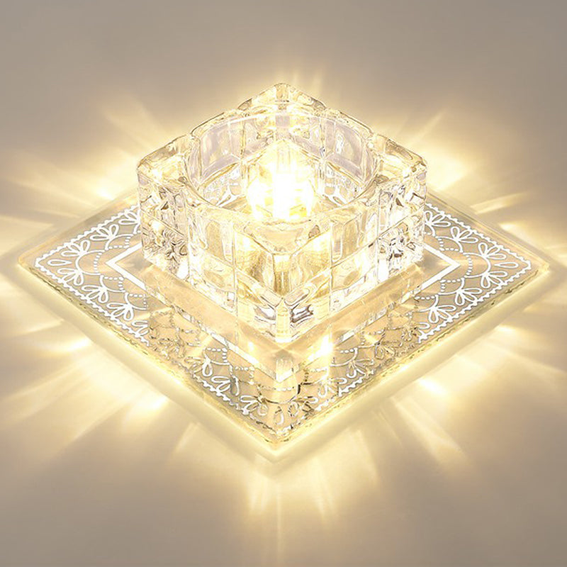 Crystal Led Hallway Flush Mount Light - Minimalist Square Design In Clear