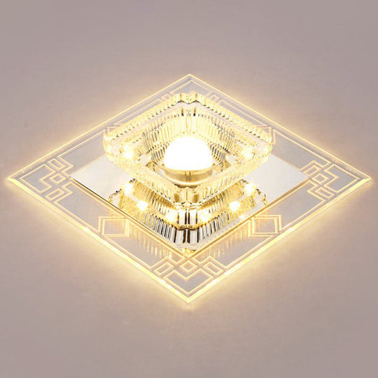 Modern Clear Crystal Led Flush Mount Ceiling Light For Entryway