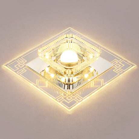Modern Clear Crystal Led Flush Mount Ceiling Light For Entryway