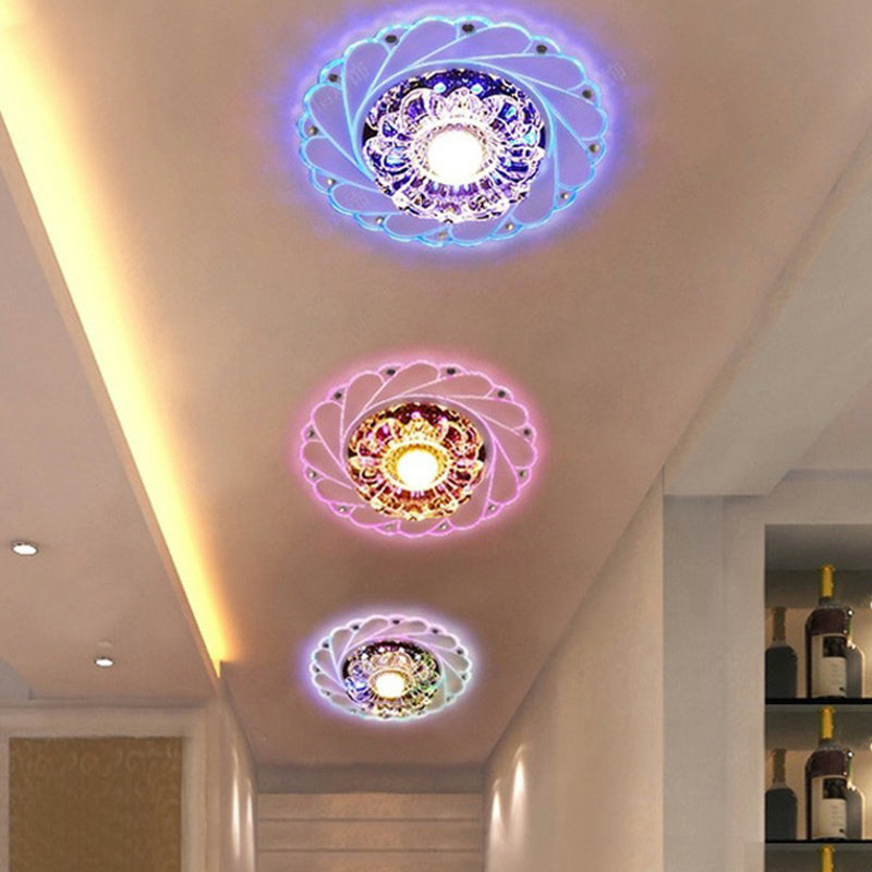 Sleek Crystal Flush Mount Ceiling Light With Led Flower Design For Entryway