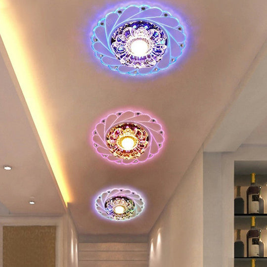Sleek Crystal Flush Mount Ceiling Light With Led Flower Design For Entryway