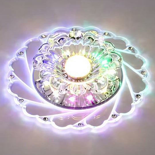 Sleek Crystal Flush Mount Ceiling Light With Led Flower Design For Entryway Clear / 3W Multi Color