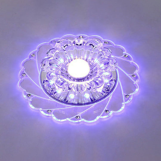 Sleek Crystal Flush Mount Ceiling Light With Led Flower Design For Entryway Clear / 3W Blue