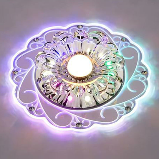 Clear Floral Led Crystal Ceiling Light - Contemporary Flush Mount For Hallways / 3W Multi Color