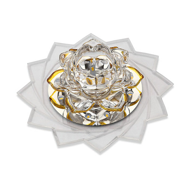 Simplicity Crystal Lotus Led Flush Mount Ceiling Light In Clear Ideal For Corridors