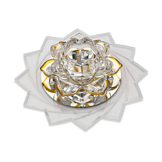 Simplicity Crystal Lotus Led Flush Mount Ceiling Light In Clear Ideal For Corridors