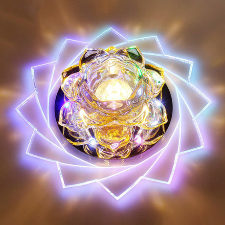 Simplicity Crystal Lotus Led Flush Mount Ceiling Light In Clear Ideal For Corridors / 3W 7 Color