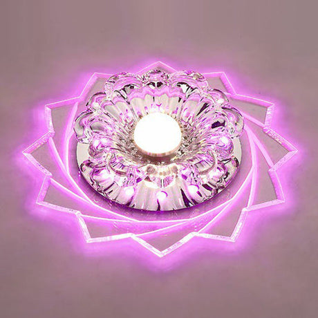 Modern Crystal Floral Flush Light: Clear Led Ceiling Fixture For Hallway