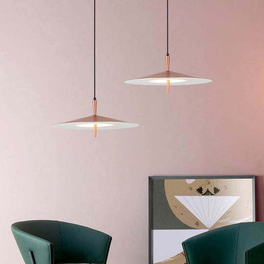 Sleek 1-Light Led Pendant In Rose Gold And White Acrylic