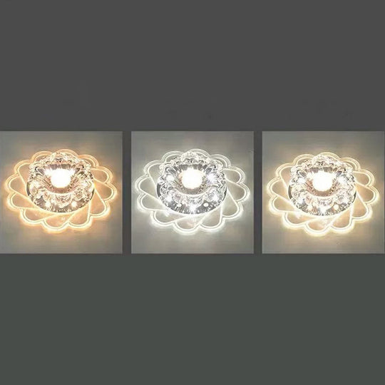 Minimalist Clear Led Flower Crystal Flush Mount Fixture / 9W Third Gear