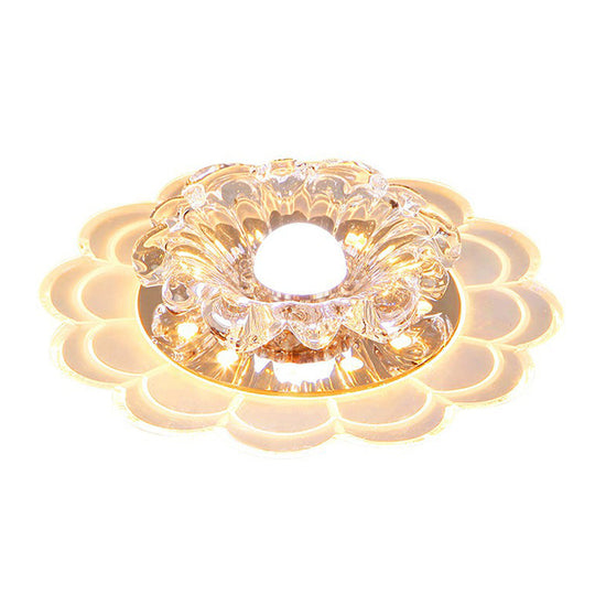 Modern Crystal Led Flush Mount Ceiling Light For Entryway - Clear Blossom Design