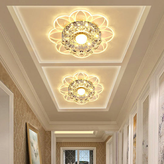 Crystal Simplicity Led Flush Mount Ceiling Light With Flower Corridor Design