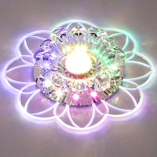 Crystal Simplicity Led Flush Mount Ceiling Light With Flower Corridor Design Clear / 3W Multi Color