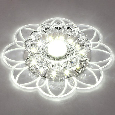 Crystal Simplicity Led Flush Mount Ceiling Light With Flower Corridor Design Clear / 3W White